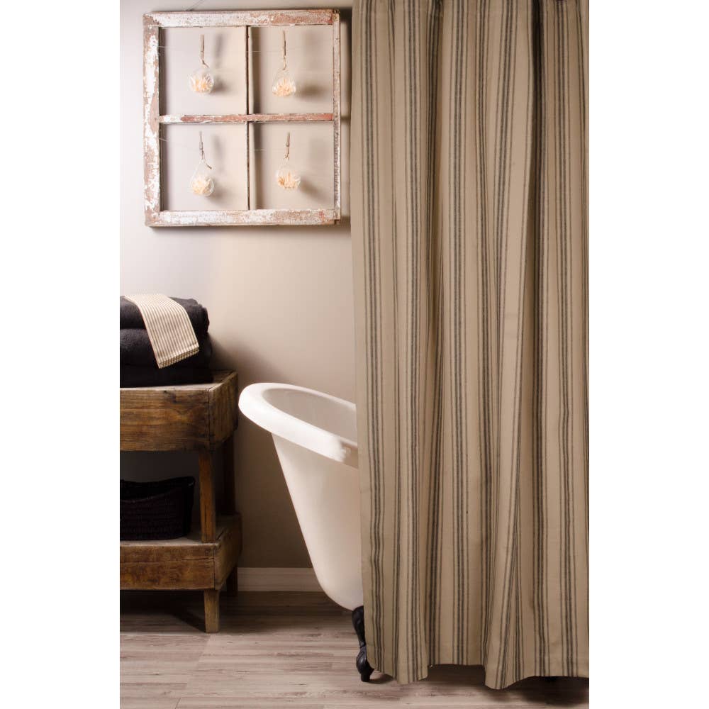 Home Collection by Raghu Woven Ticking Cream-Black Shower Curtain Multi-Color Home Collection by Raghu Woven Ticking Cream-Black Shower Curtain Multi-Color